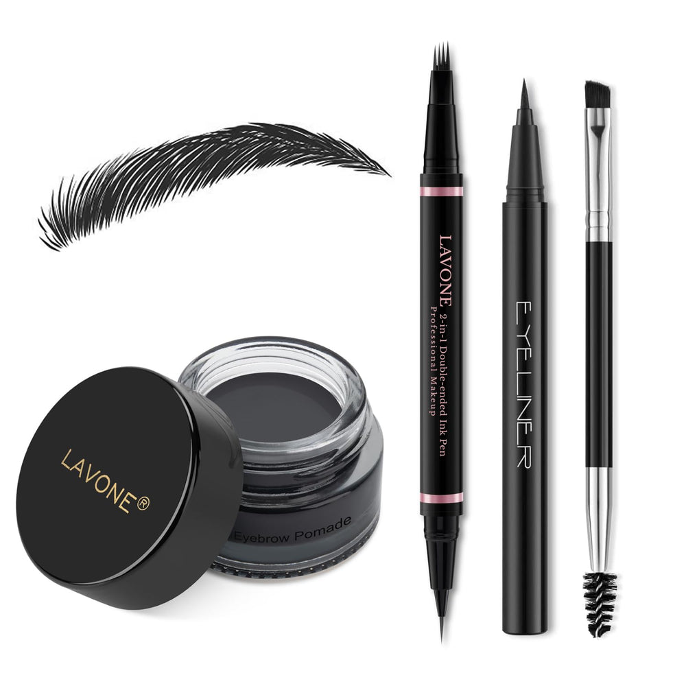 LAVONE lápiz cejas 2-en-1 para trazos realistas y fijación duradera.