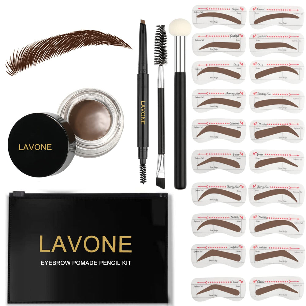 LAVONE kit de cejas con sello y plantillas para delineado rápido y natural.
