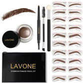 LAVONE kit de cejas con sello y plantillas para delineado rápido y natural.