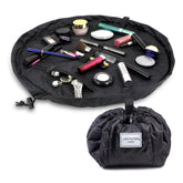 Lay-n-Go Cosmo layflat bag open for quick access to cosmetics while traveling