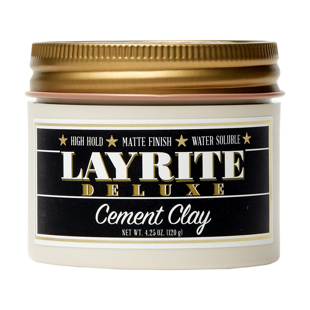 Layrite Cement Clay front view highlights extreme hold with a clean matte finish.