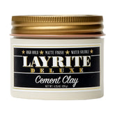 Layrite Cement Hair Clay packaging shown for easy grab-and-go styling