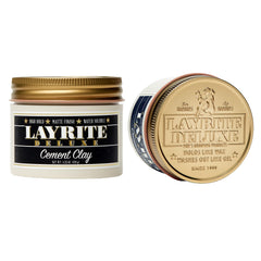 Layrite Deluxe Cement Clay hair styling scene demonstrates textured, defined looks.