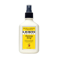 Layrite Grooming Spray: botella y rociado para mayor cuerpo y textura en el cabello.
