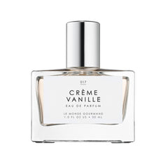 Le Monde Gourmand Creme Vanille spray bottle closed, showcasing a warm wearable vanilla fragrance.
