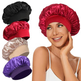 LEADUWAY 4Pcs satin bonnets in black protect hair from friction during sleep