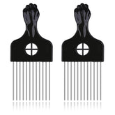 LEADUWAY Afro comb and metal wig detangler close-up for gentle detangling of thick curls.