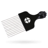 LEADUWAY hair pick with metal teeth close-up for detangling.