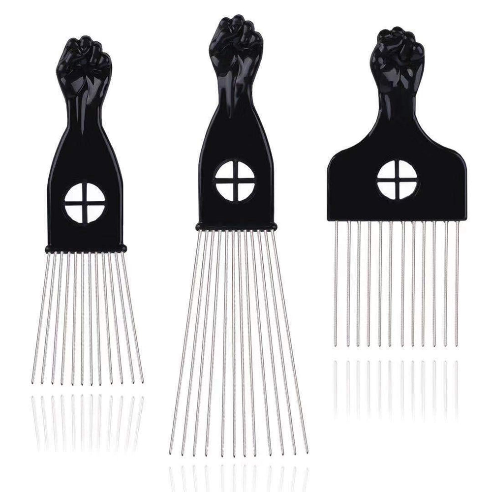 LEADUWAY hair picks in black metal afro-comb for smooth detangling.