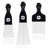 LEADUWAY hair picks in black metal afro-comb for smooth detangling.
