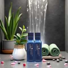 Leaf & Flower duo packaging blue highlighting eco-friendly materials