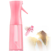 Leaflai continuous spray bottle pink showing fine mist for skincare and plant care.