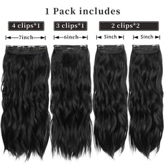 LEEONS black 20-inch thick hairpiece clip-in construction detail offers secure hold.