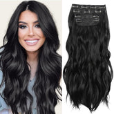 LEEONS black 20-inch hairpiece packaging shows easy clip-in system for quick styling.