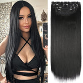 LEEONS black straight clip-in weft with 4 clips for quick length and volume