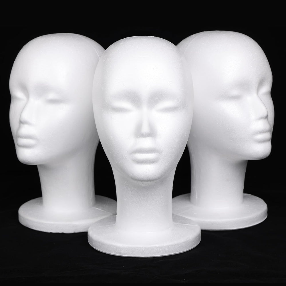 Leeven 3-pack foam wig head front view for versatile wig displays.