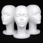 Leeven 3-pack foam wig head front view for versatile wig displays.