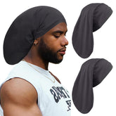 Leeven dreadlock cap front view shows wide elastic band for secure, comfortable wear.