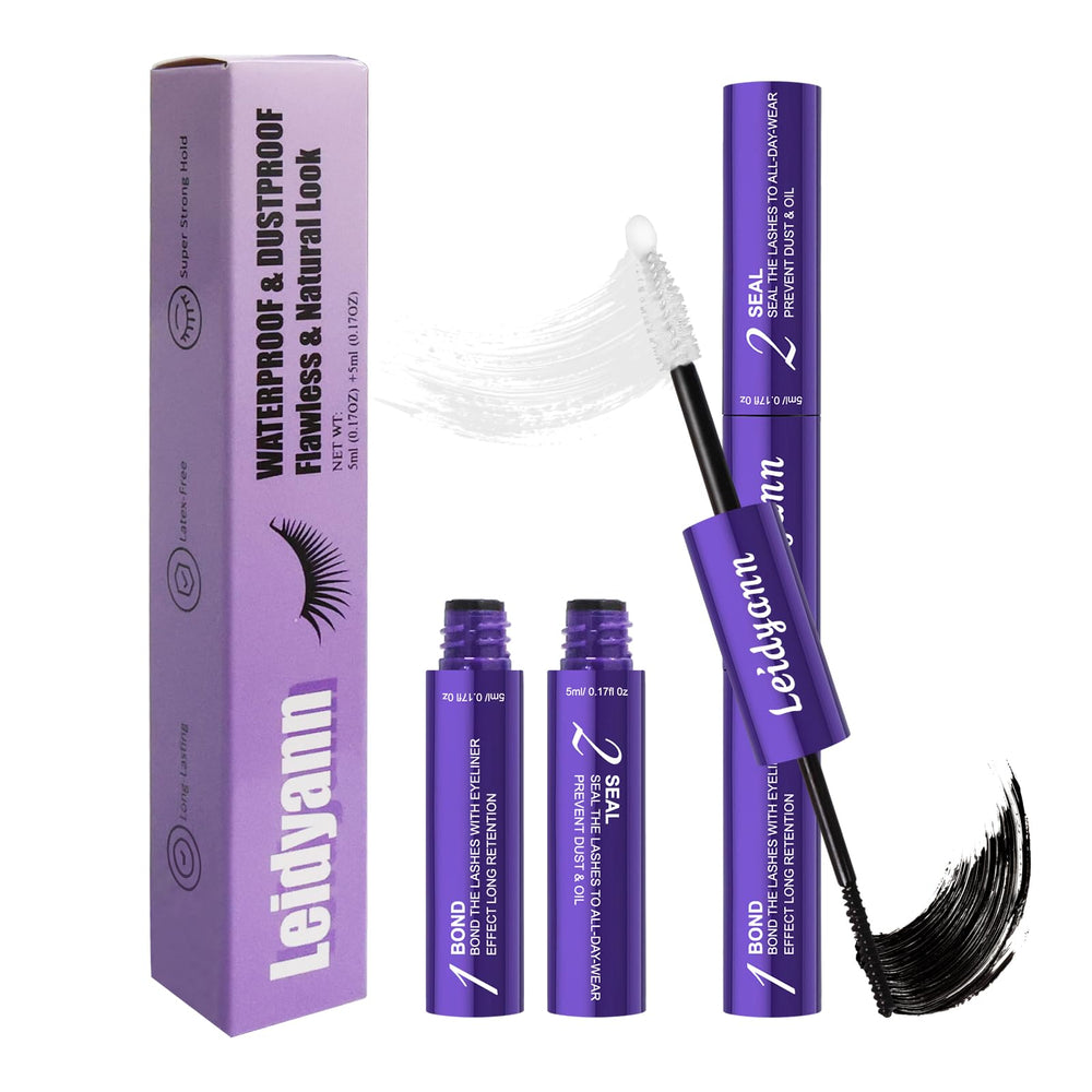 Leidyann eyelash glue bottle close-up for precise cluster placement.