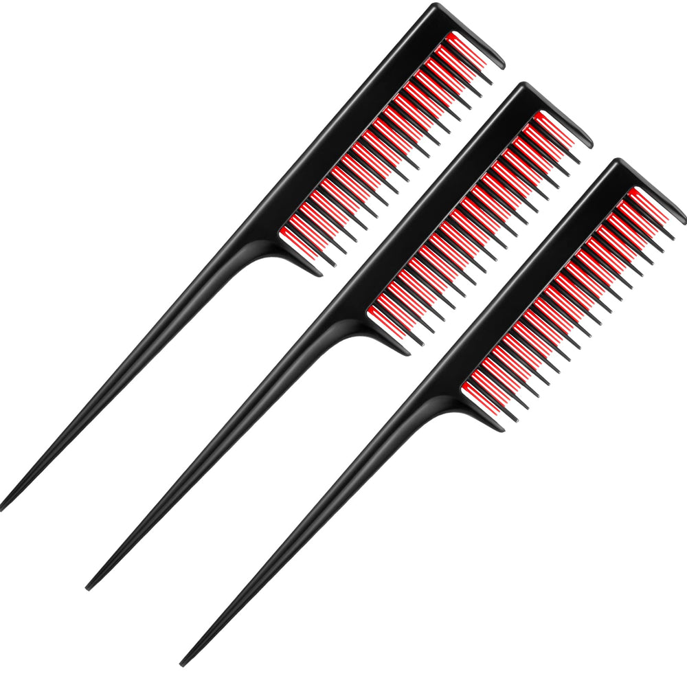 Leinuosen triple teasing comb set enhances root volume for fine hair in sleek black and red.