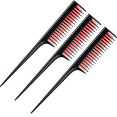Leinuosen triple teasing comb set enhances root volume for fine hair in sleek black and red.
