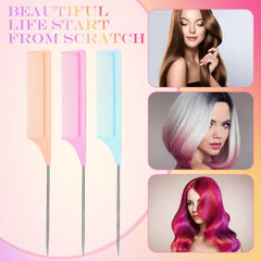 Leinuosen rat-tail comb in light purple for salon-ready teasing and lift.
