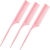 Leinuosen pink rat tail comb front view for quick parting and volume