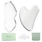 LeMeeOly juego de 2 piezas gua sha para cara y cuello en acero inoxidable.