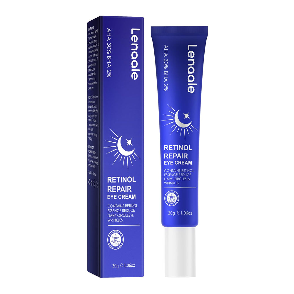 Lenaale Retinol Eye Cream tube closeup for nightly eye care.
