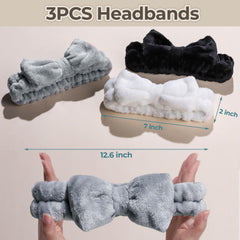 LEOBRO spa headband gray bow keeps hair dry while washing face