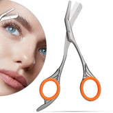 LePinko eyebrow trimming scissors with combs closeup for precise, natural brow shaping