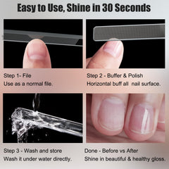 Before and after nails with LePinko Nano Glass Nail Shiner Kit
