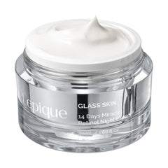 Lepique Retinol Night Cream bottle on nightstand promotes overnight firming and hydration.
