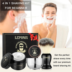 LEPONIX shaving brush with soft bristles delivers gentle exfoliation and a smooth lift.
