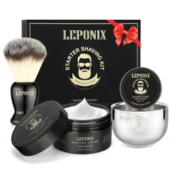 LEPONIX mens shaving kit unboxing shows premium packaging for gifting.