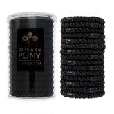 L. Erickson black hair ties grab-and-go pony tube 15-pack for secure daily ponytails.