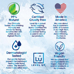 Certificación Leaping Bunny de Level Up, libre de crueldad animal.