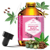 Leven Rose aceite ricino jamaicano, frasco oscuro con gotero para aplicación precisa en el cabello.