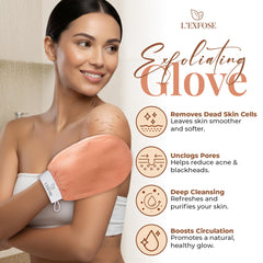 L'Exfose Kessa Hammam glove texture detail showing 150D exfoliation for gentle scrubbing.