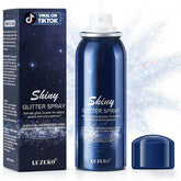Lezero Face Glitter Spray holo silver bottle adds instant festival shine to hair and skin.