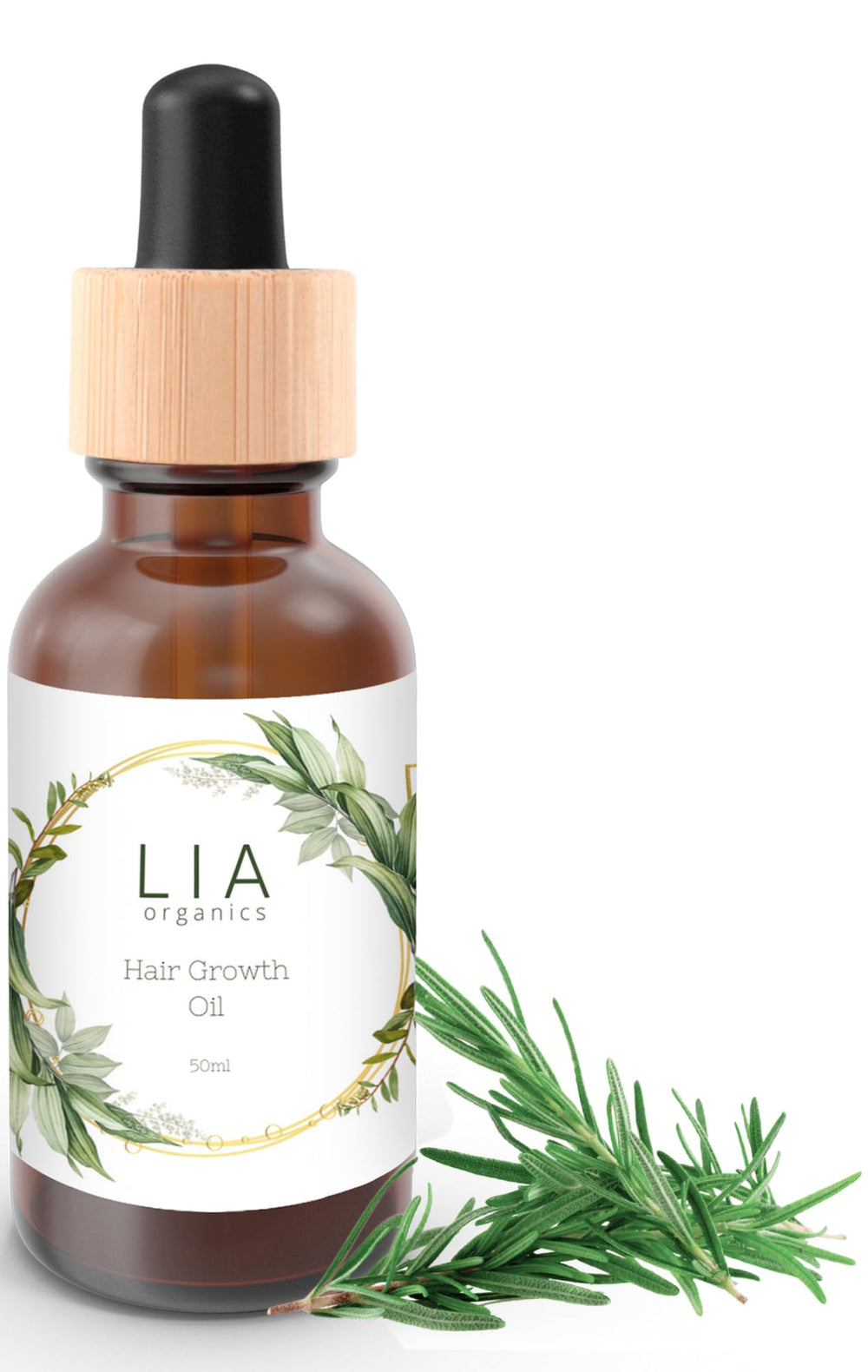 Lia Organics Hair Growth Oil bottle with rosemary and castor oils for scalp nourishment