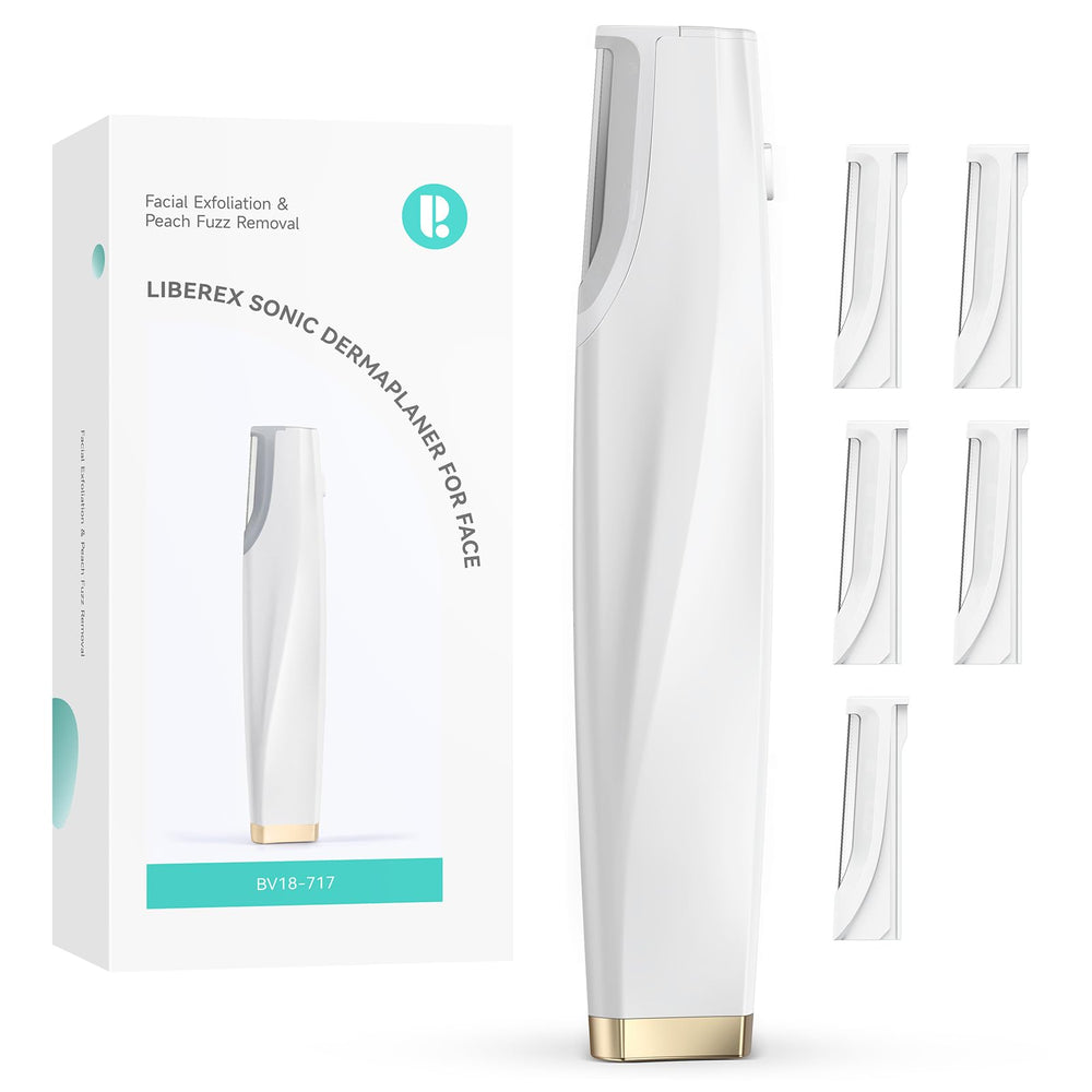 Liberex Sonic Dermaplaning Tool front view for at-home exfoliation and peach fuzz removal