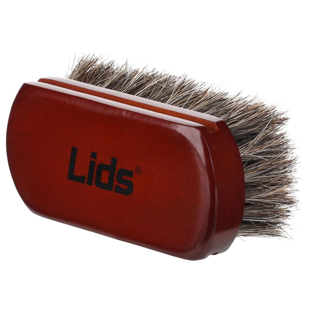 Lids Premium Horsehair Hat Brush close-up shows soft bristles lifting dust for hats