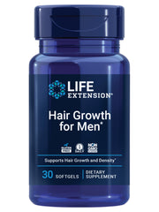 Life Extension Hair Growth para Hombres, botella con 30 cápsulas blandas para uso diario.