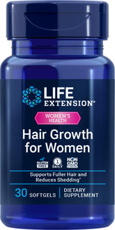 Life Extension Hair Growth para mujeres, botella de cápsulas, apoyo al crecimiento capilar diario.