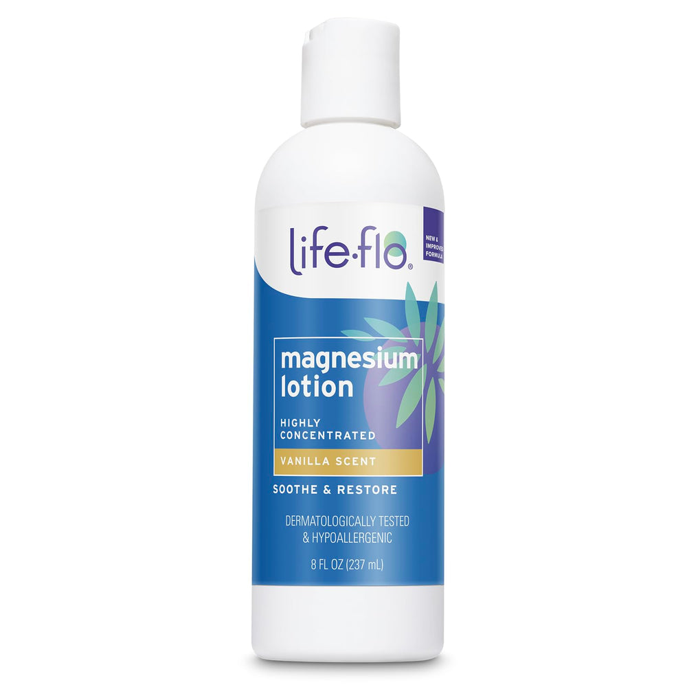 LIFE-FLO Loción de Magnesio: botella de vainilla para uso diario y relajación muscular.