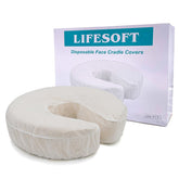 LIFESOFT disposable face cradle cover pack 100 keeps equipment sanitary for spa sessions.