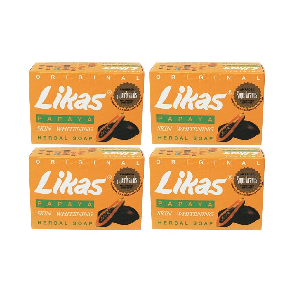 Jabón Likas Papaya Original, vista frontal del conjunto de 4 barras, para uso diario.