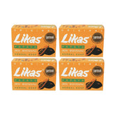 Jabón Likas Papaya Original, vista frontal del conjunto de 4 barras, para uso diario.