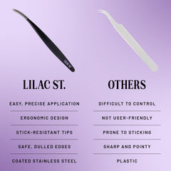 Lilac St lash applicator dulled tips ensure safe handling with delicate lash clusters.